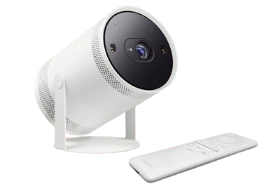 Projectors – Compact white projector with a remote, great for clear viewing in bright rooms
